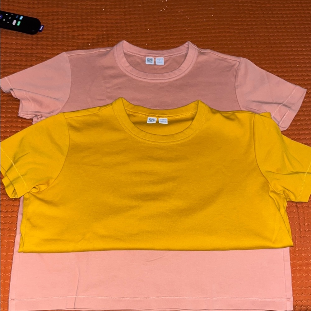 Women UniqloU Yellow and Pink T-Shirts